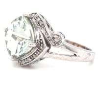 14kt White gold Cushion cut Prasolite and diamond ring