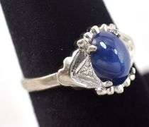 Dazzling 10K White Gold Star Sapphire and Diamond Ring