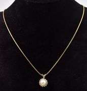Elegant 18K Yellow Gold Pearl and Diamond Pendant Necklace