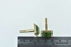14K Yellow Gold Square Nephrite Vintage Ornate Cuff Links
