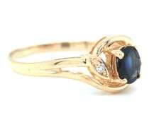 14kt Yellow gold blue sapphire and diamond accent ring