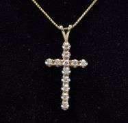 Simply-Beautiful 14K Yellow Gold Diamond Cross Pendant Necklace