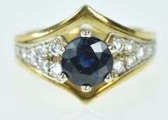 18K Yellow Gold 1.69 Ctw Sapphire Diamond Chevron Ring