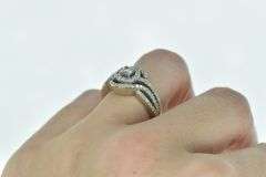 14K White Gold 1.00 Ctw Diamond Halo Swirl Engagement Ring