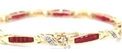 10kt Yellow gold Princess cut ruby and diamond tennis invisible set bracelet
