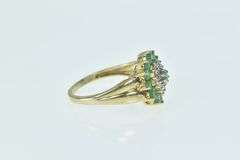 14K Yellow Gold Round Diamond Emerald Halo Cluster Ring