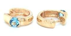 10kt Yellow gold blue topaz bezel set hoop earrings