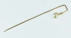 10K Yellow Gold 6.5mm Vintage Pearl Dangle Charm Ornate Stick Pin