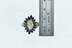14K Yellow Gold Marquise Sapphire Diamond Freeform Cluster Ring
