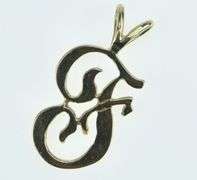 14K Yellow Gold F Monogram Cursive Letter Initial Name Charm/Pendant