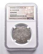 Genuine El Cazador Spanish Colonial 4 Reales NGC Shipwreck Certificate