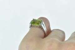 14K White Gold Emerald Cut Peridot Diamond Vintage Pendant