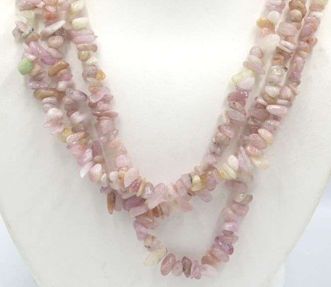 3 Row Rose quartz necklace with heart shaped clasp