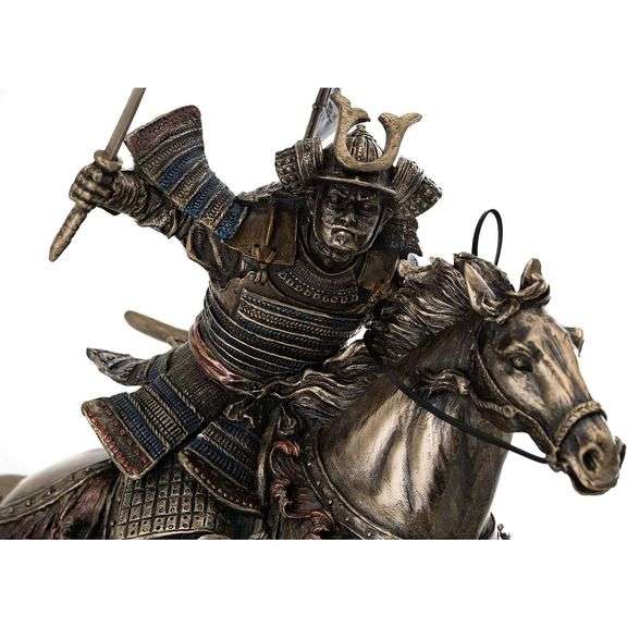 Samurai Warrior Riding Horse with Sword Statue