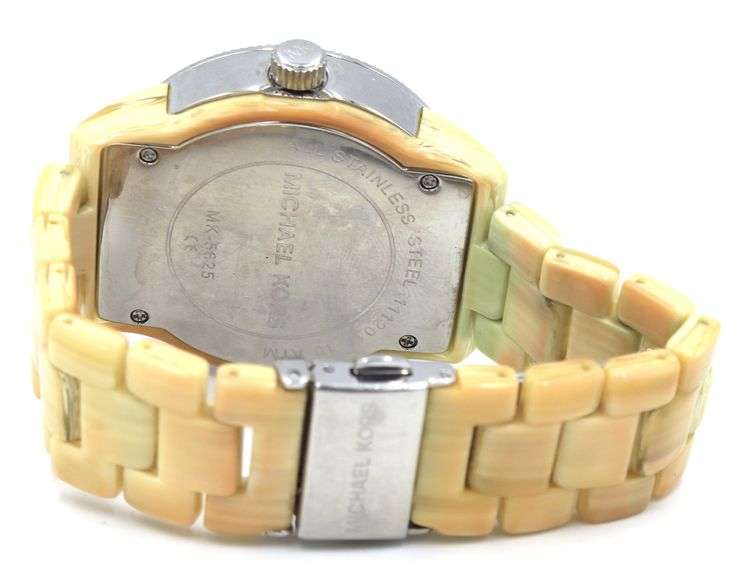Micheal Kors Ritz multi function crystal white horn acrylic watch