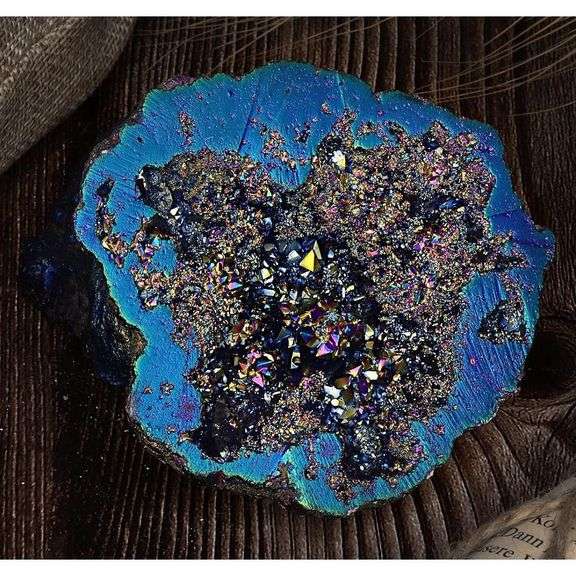 Titanium Coated Rock Quartz Cluster Specimen Geode Stone