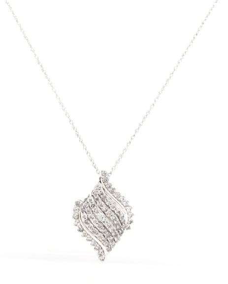 10kt White gold diamond cluster swirl pendant on chain