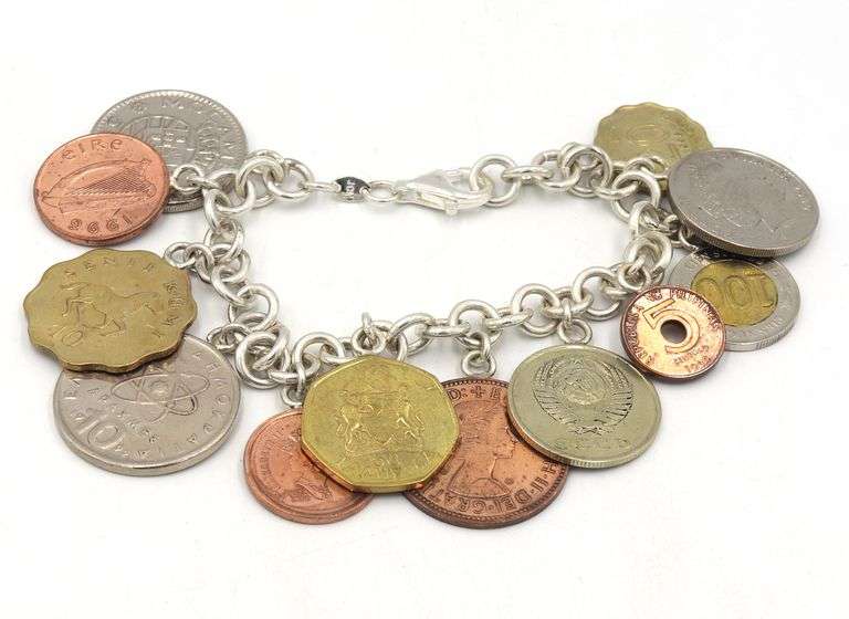 925 Sterling silver coins charm bracelet