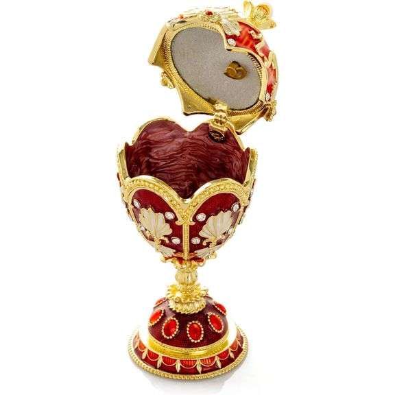 Red Faberge Egg Music Box with Pearl on Top