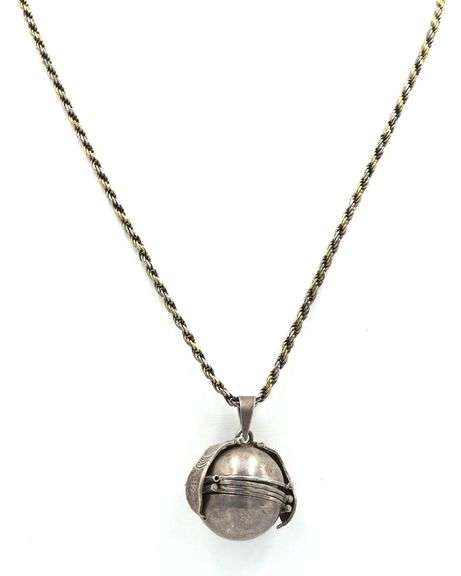 Vintage 925 sterling silver planet locket pendant on rope chain