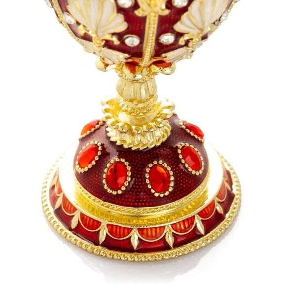 Red Faberge Egg Music Box with Pearl on Top