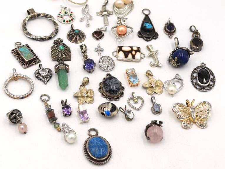 Group lot of Vintage 925 sterling silver gemstone pendants