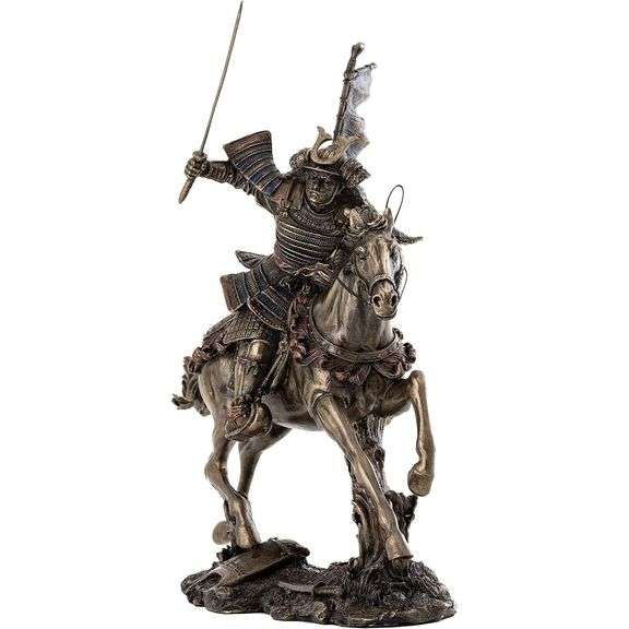 Samurai Warrior Riding Horse with Sword Statue
