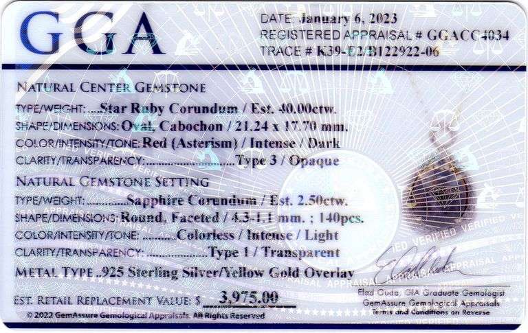 Sparkling Massive 40.00CTS Oval Shaped Cabochon-Cut Star Ruby and 2.00CTW Sapphire Gemstone on 14K Y