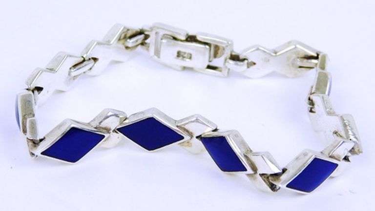 Vintage Sterling Lapis Bracelet, 8 Inches