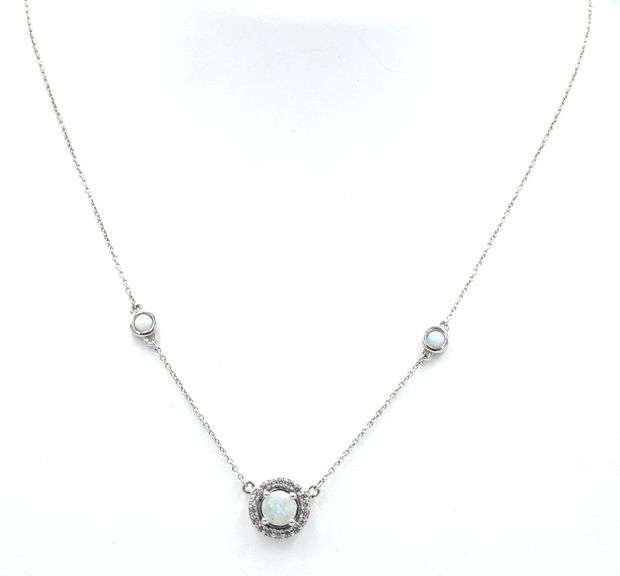 925 Sterling silver opal and crystal pendant necklace