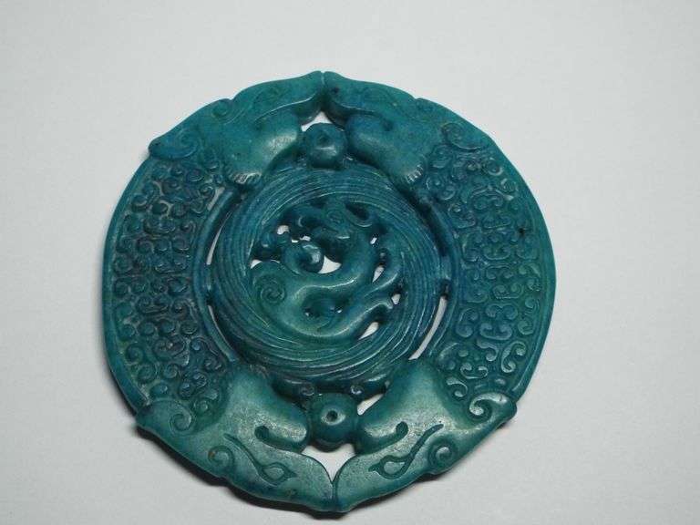 Antique Blue Jade Double Dragon amulet