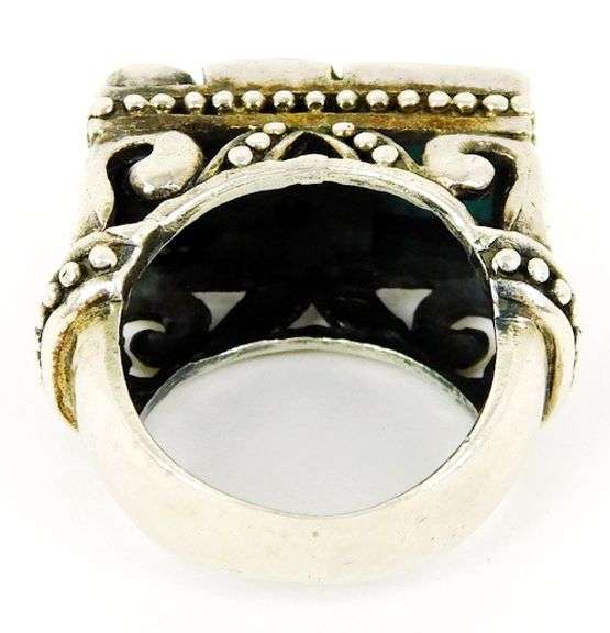 Ornate Chunky Sterling Turquoise Ring, Size 5
