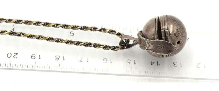 Vintage 925 sterling silver planet locket pendant on rope chain