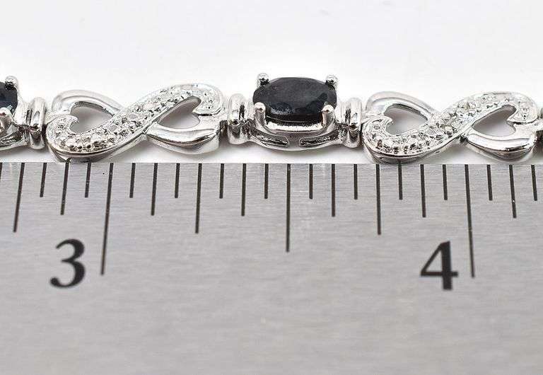 Blue Sapphire and Diamond Infinity Heart Bracelet in Sterling Silver