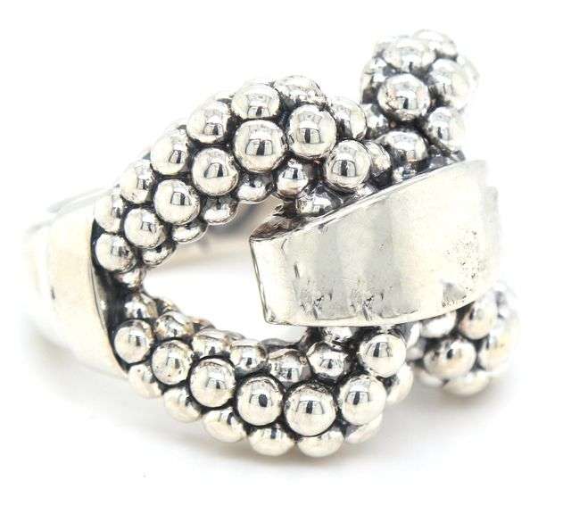 925 Sterling silver Lagos Caviar Derby beaded buckle band