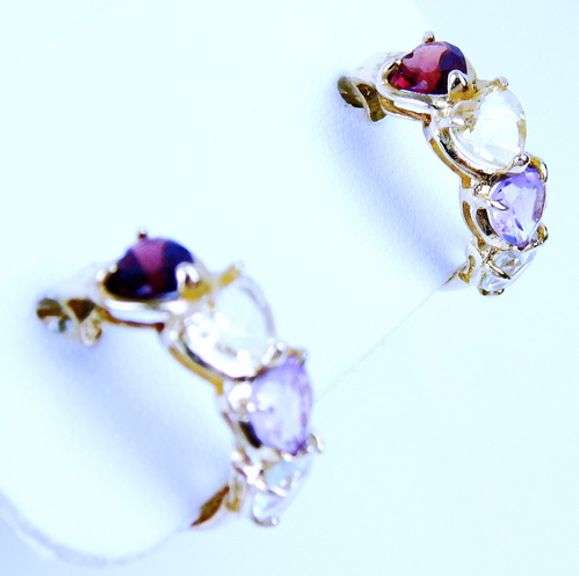 14K Multi-Colored Gemstone Half Hoop Earrings