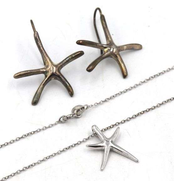 925 Sterling silver star fish pendant on chain and star fish earrings
