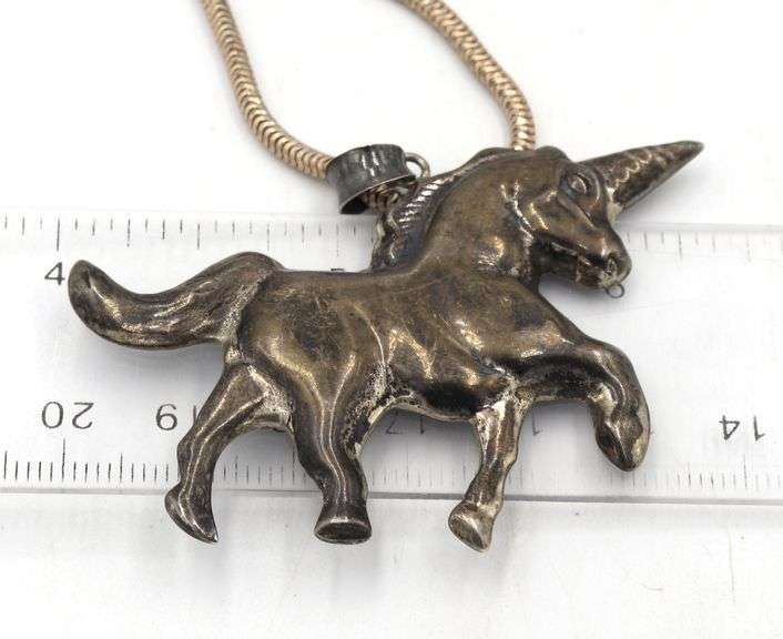 Vintage 925 sterling silver Unicorn pendant on Italian chain necklace