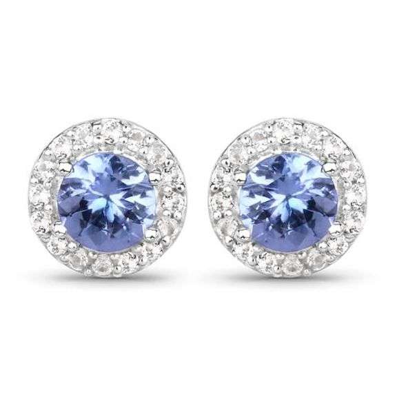 Genuine Tanzanite and White Topaz in .925 Sterling Silver Earrings