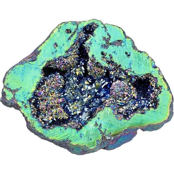 Titanium Coated Rock Quartz Cluster Specimen Geode Stone