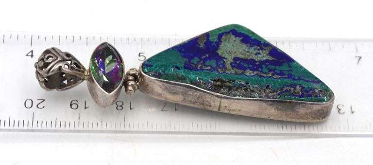 Vintage 925 sterling silver Lapis, Turquoise and mystic topaz pendant