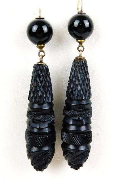 Antique Gutta Percha Black Torpedo Mourning Earrings