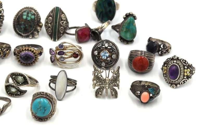 Group lot of 23 vintage 925 sterling silver rings