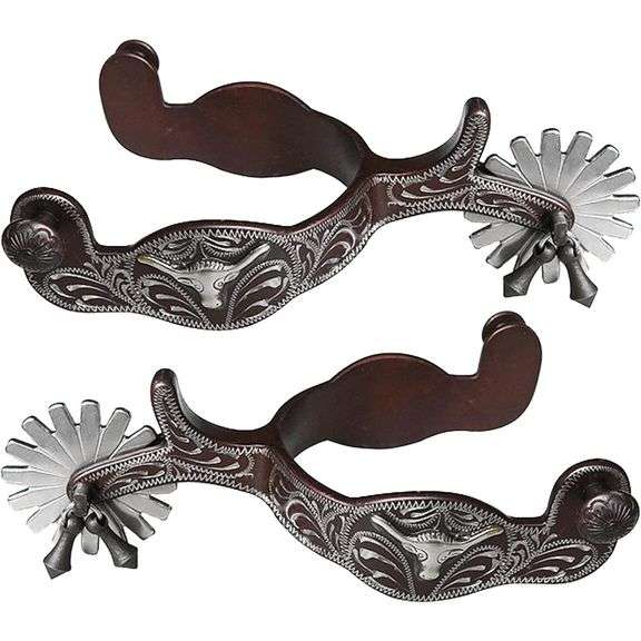 Antiqued Spurs with German Silver Hand Engraved Trims & Jingle Bobs