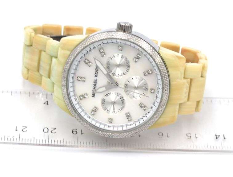Micheal Kors Ritz multi function crystal white horn acrylic watch