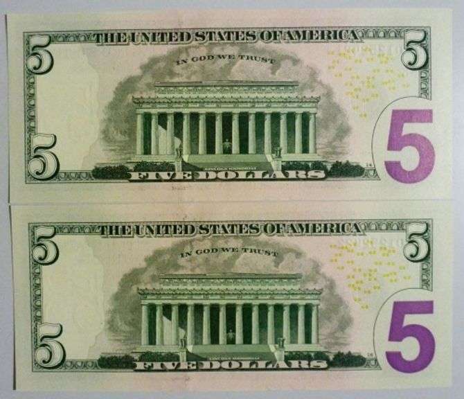 (2) Superb Crisp 2017A $5 Star Replacement Notes Atlanta Consecutive!