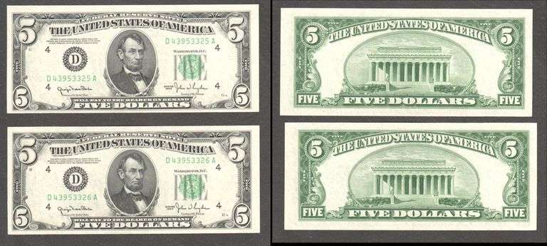 $5 1950 FRN Consecutive Pair Uncirculated
