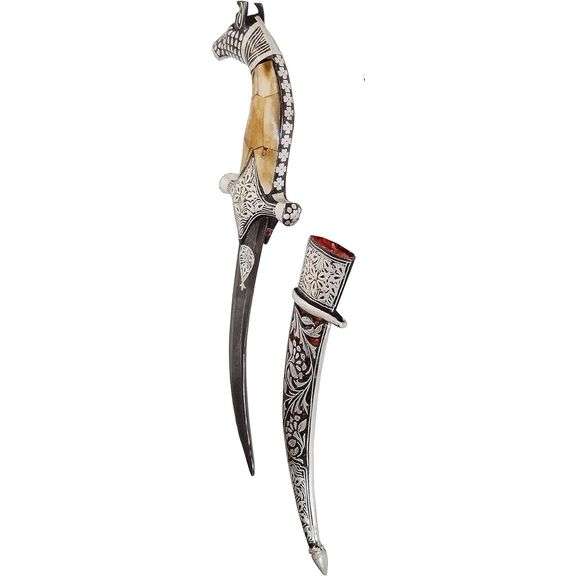 Collectible Camel-Bone Antique Horse Mini-Sword Damascus Steel Blade