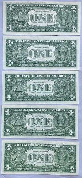 5 Nice Fresh Clean Choice Uncirculated 1957A $1 Silver Certificates