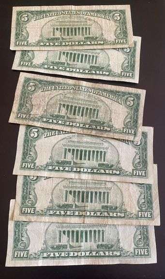 6 $5 1963 Red Seal US Notes